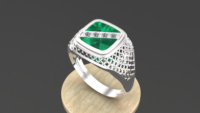 Men’s Sterling Silver Ring with Custom Gemstone – Emerald, Sapphire, Ruby & Diamond Accents