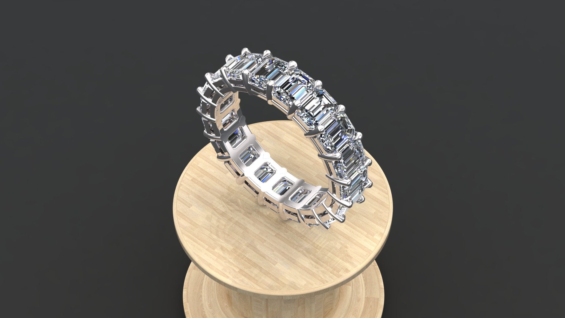 "Orion" emerald-cut full eternity ring in 925 silver with diamond white gemstones.