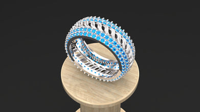 Sterling Silver Multi-Row Gemstone Ring | Custom Color Options (Blue, Red, Purple, Pink) | Elegant Handmade Women’s Jewelry