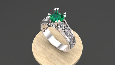 Sterling Silver Engagement Ring with Custom Gemstone | Diamond Accent Vintage Design