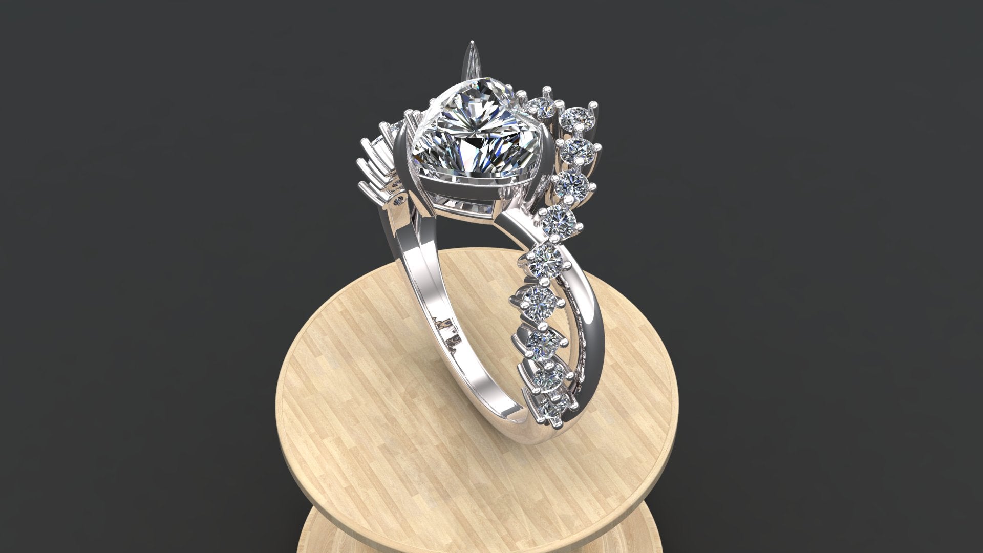 "Aziza" 925 silver engagement ring with a classic diamond white heart-shaped gemstone.