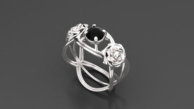 Sterling Silver Rose Flower Ring with Brilliant Center Stone – Handmade Floral Jewelry for Women