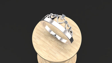 Customized Sterling Silver Heart Crown Ring with Gemstone | Diamond, Emerald & Ruby Options