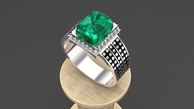 Men’s Sterling Silver Statement Ring with Custom Gemstone – Emerald, Ruby & Sapphire Options | Handmade Luxury Jewelry