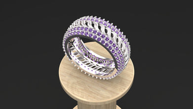 Sterling Silver Multi-Row Gemstone Ring | Custom Color Options (Blue, Red, Purple, Pink) | Elegant Handmade Women’s Jewelry