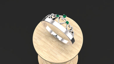 Customized Sterling Silver Heart Crown Ring with Gemstone | Diamond, Emerald & Ruby Options