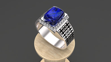 Men’s Sterling Silver Statement Ring with Custom Gemstone – Emerald, Ruby & Sapphire Options | Handmade Luxury Jewelry