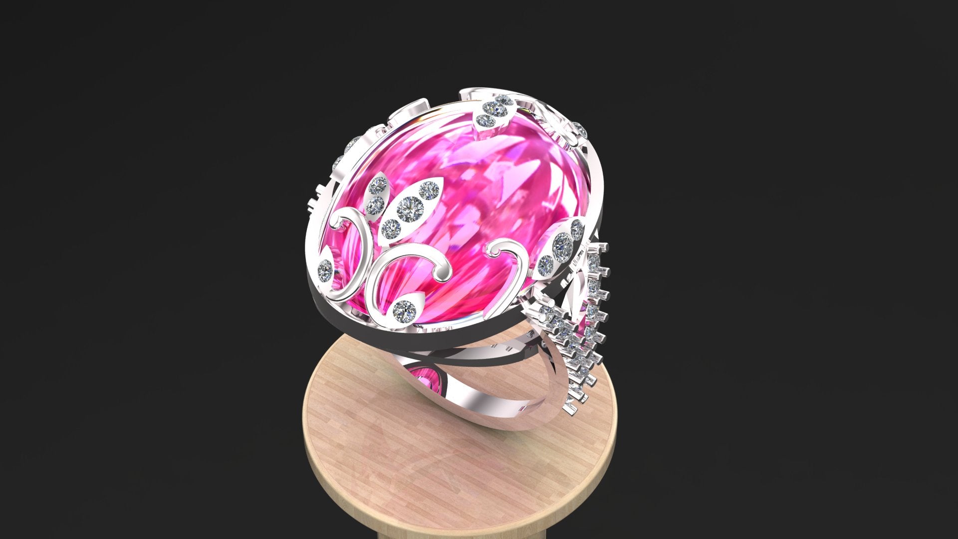 925 Sterling Silver Coral Statement Ring | Women’s Vintage Cocktail Ring with White CZ Accents | Bold Gemstone Fashion Jewelry