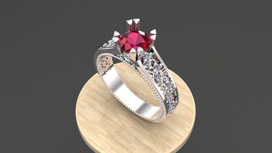 Sterling Silver Engagement Ring with Custom Gemstone | Diamond Accent Vintage Design