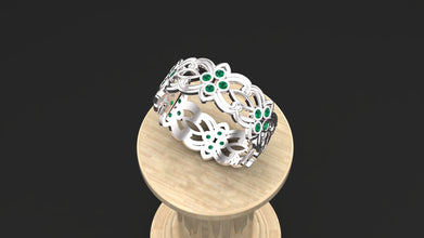 Floral Sterling Silver Ring with Custom Gemstones – Elegant Women’s Adjustable Band
