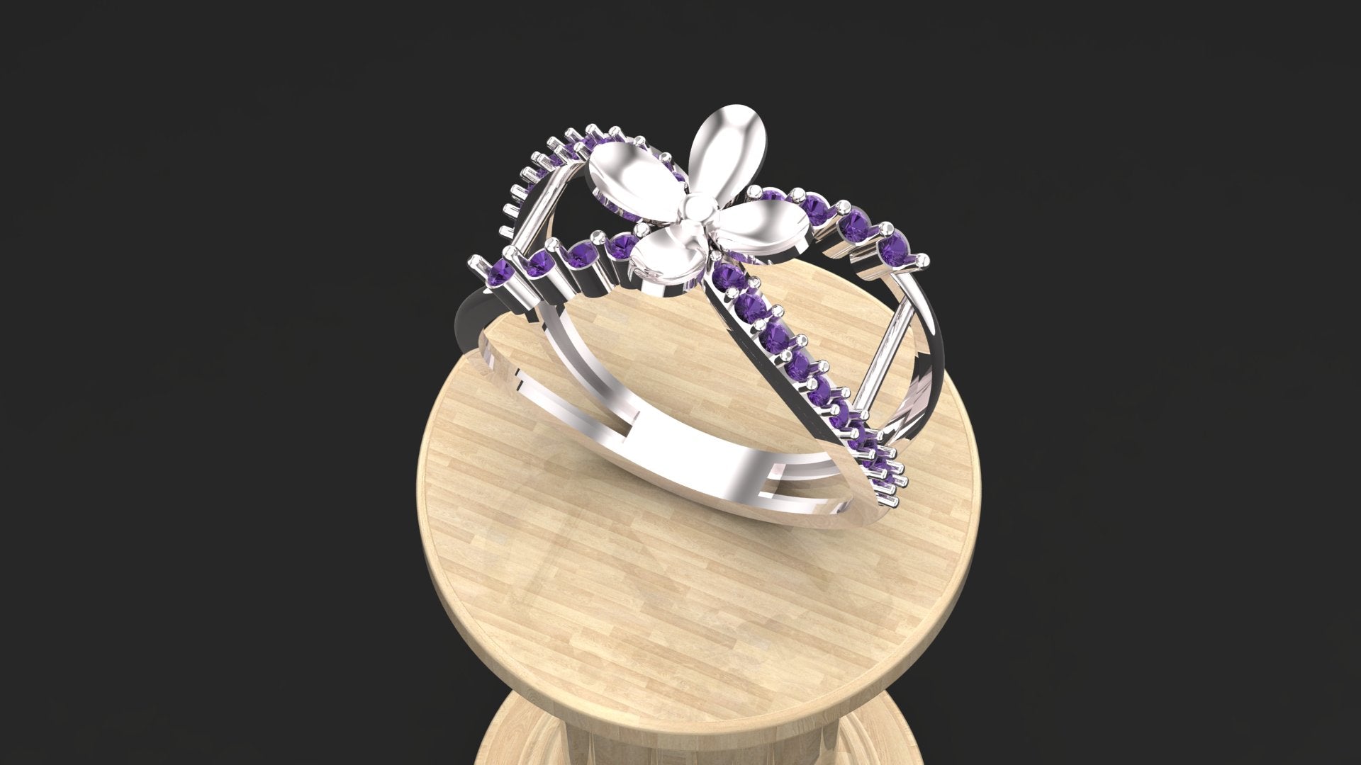 Sterling Silver Floral Ring with Custom Gemstones | Handmade Adjustable Flower Design