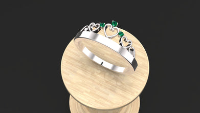 Customized Sterling Silver Heart Crown Ring with Gemstone | Diamond, Emerald & Ruby Options