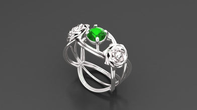 Sterling Silver Rose Flower Ring with Brilliant Center Stone – Handmade Floral Jewelry for Women