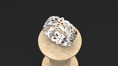 Floral Sterling Silver Ring with Custom Gemstones – Elegant Women’s Adjustable Band