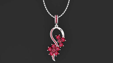 Elara personalized flower necklace with Ruby Red gemstones in 925 silver.