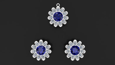 Handcrafted Sterling Silver Jewelry Set | Floral Pendant & Earrings with Custom Gemstones