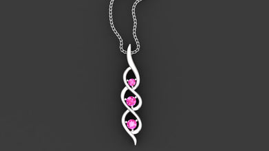 Elegant Kaia journey pendant with three pink tourmaline gemstones in sterling silver.
