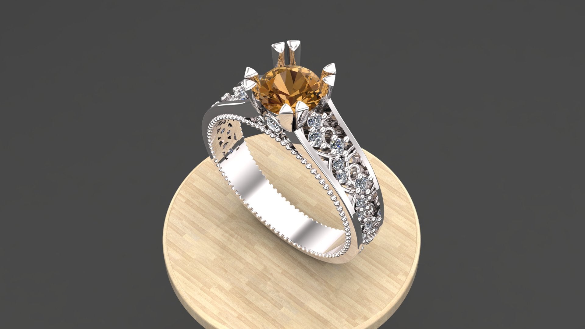 Sterling Silver Engagement Ring with Custom Gemstone | Diamond Accent Vintage Design