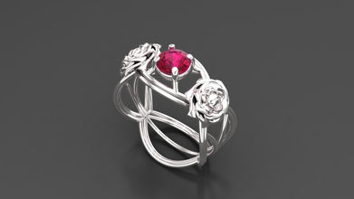 Sterling Silver Rose Flower Ring with Brilliant Center Stone – Handmade Floral Jewelry for Women
