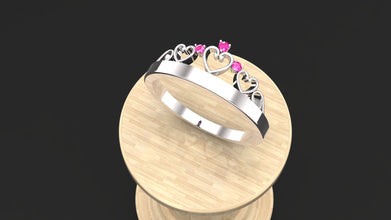 Customized Sterling Silver Heart Crown Ring with Gemstone | Diamond, Emerald & Ruby Options