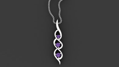 Custom Kaia mother's necklace with three amethyst purple gemstones.