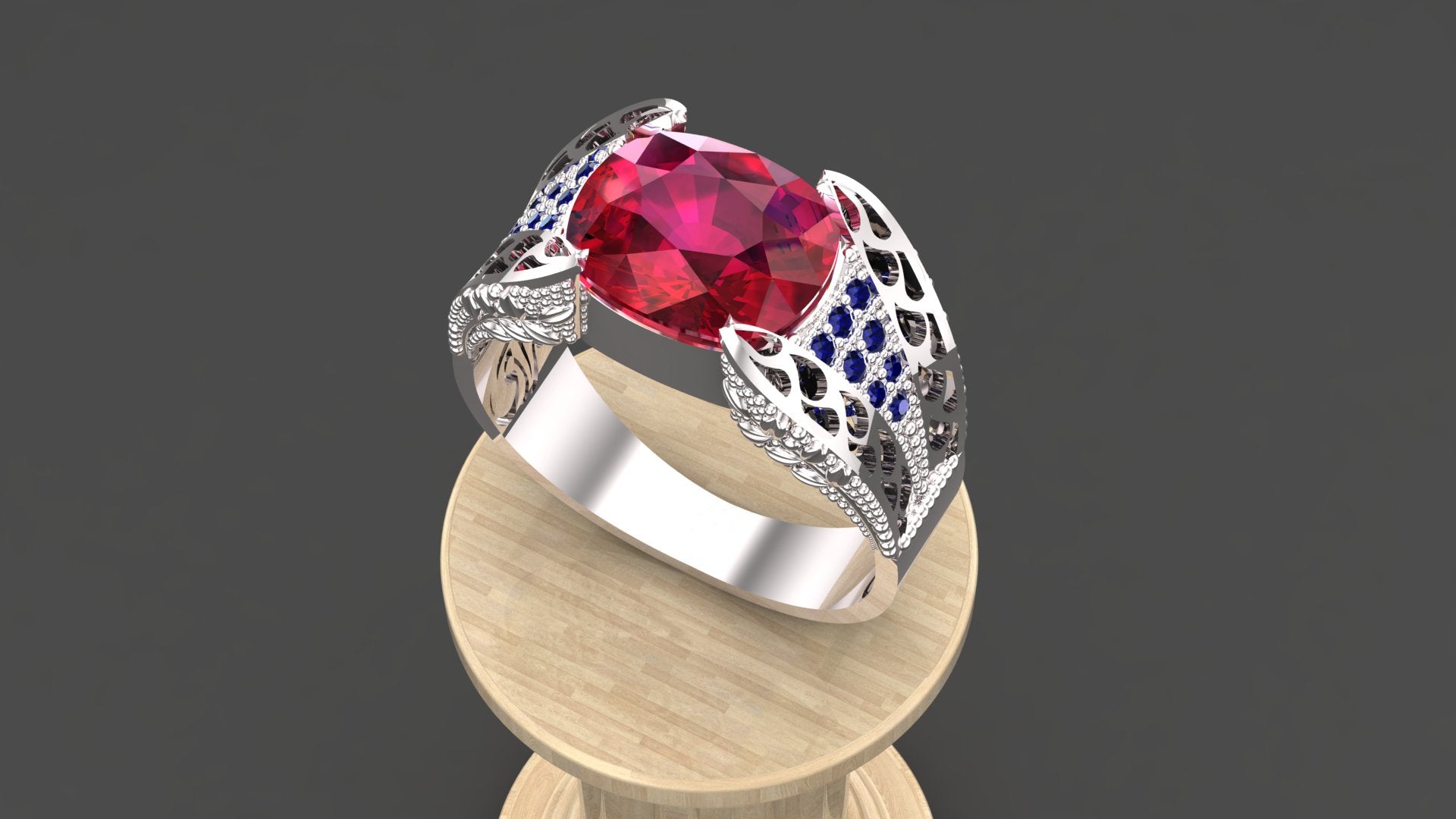 Handcrafted elite class Sterling Silver Ring with Emerald, Ruby & Sapphire – Customizable Gemstone Jewelry for Men