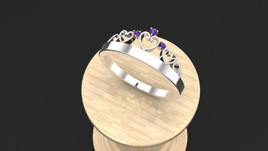 Customized Sterling Silver Heart Crown Ring with Gemstone | Diamond, Emerald & Ruby Options