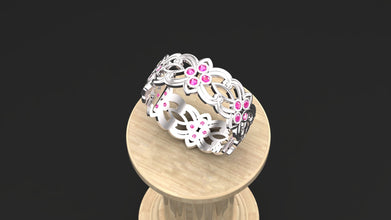 Floral Sterling Silver Ring with Custom Gemstones – Elegant Women’s Adjustable Band