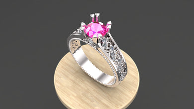 Sterling Silver Engagement Ring with Custom Gemstone | Diamond Accent Vintage Design