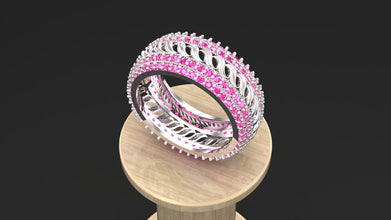 Sterling Silver Multi-Row Gemstone Ring | Custom Color Options (Blue, Red, Purple, Pink) | Elegant Handmade Women’s Jewelry