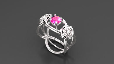 Sterling Silver Rose Flower Ring with Brilliant Center Stone – Handmade Floral Jewelry for Women