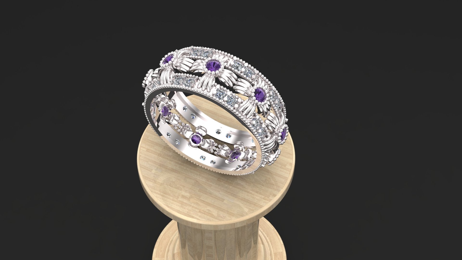 925 Sterling Silver Eternity Band | Women’s Vintage Floral Wedding Ring | Sapphire Anniversary & Promise Ring