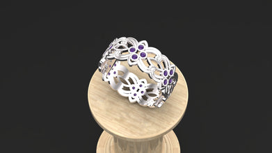 Floral Sterling Silver Ring with Custom Gemstones – Elegant Women’s Adjustable Band