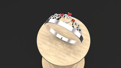 Customized Sterling Silver Heart Crown Ring with Gemstone | Diamond, Emerald & Ruby Options