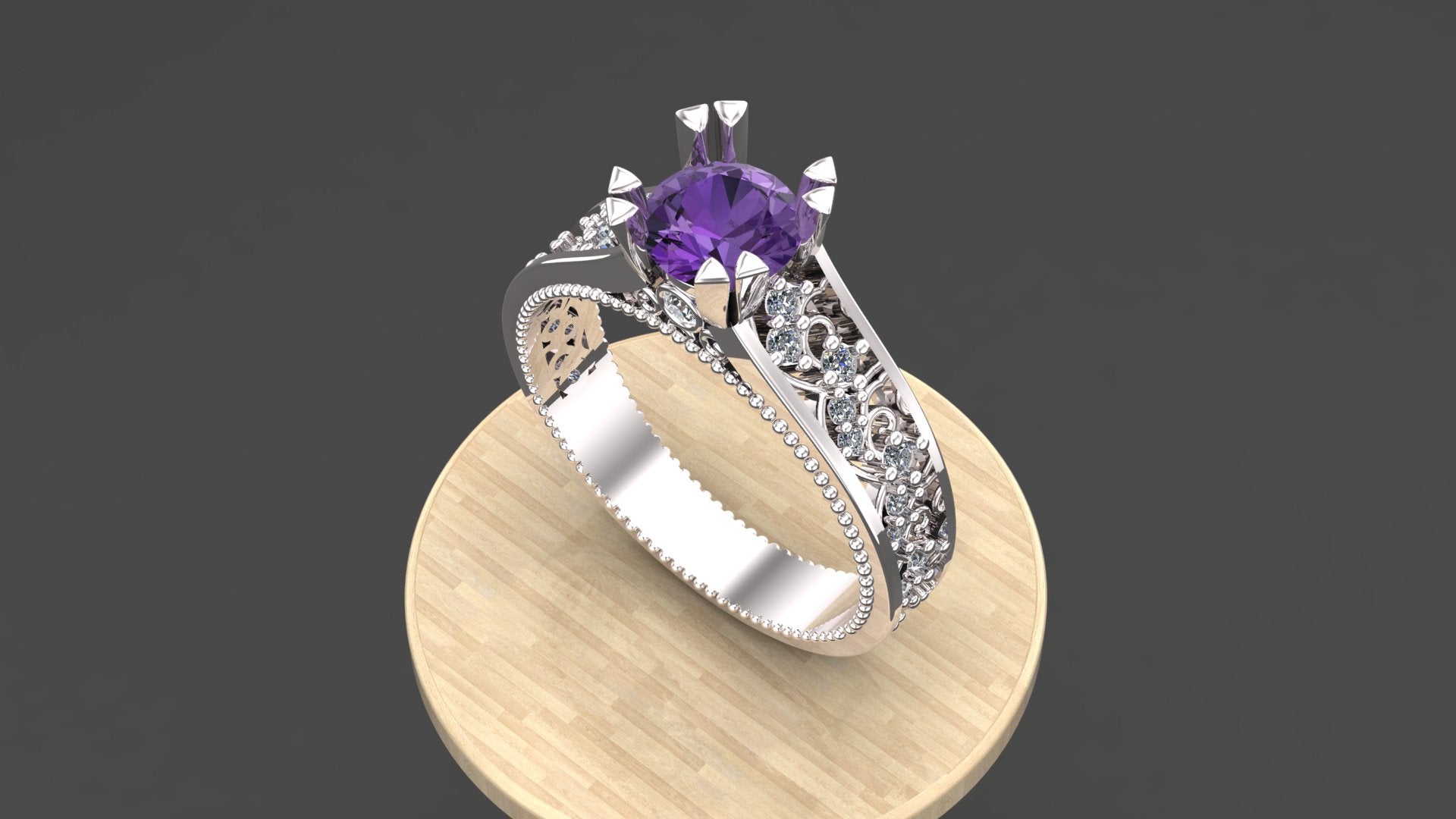 Sterling Silver Engagement Ring with Custom Gemstone | Diamond Accent Vintage Design