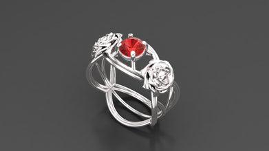 Sterling Silver Rose Flower Ring with Brilliant Center Stone – Handmade Floral Jewelry for Women
