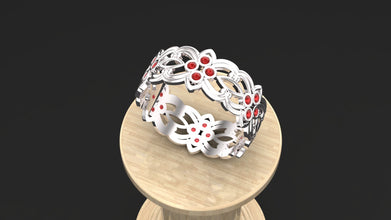 Floral Sterling Silver Ring with Custom Gemstones – Elegant Women’s Adjustable Band