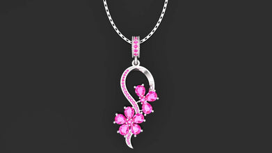 Elara Custom Flower Pendant with Pink Tourmaline gemstones in sterling silver