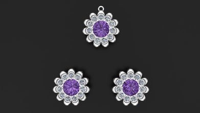 Handcrafted Sterling Silver Jewelry Set | Floral Pendant & Earrings with Custom Gemstones