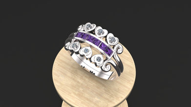 925 Sterling Silver Heart Ring with Amethyst & Cubic Zirconia | Women’s Purple Stone Promise Ring | Customizable Silver Jewelry