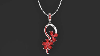 Elara Silver Birthstone Necklace with  red gemstones