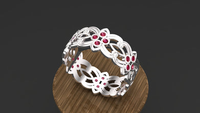 Floral Sterling Silver Ring with Custom Gemstones – Elegant Women’s Adjustable Band