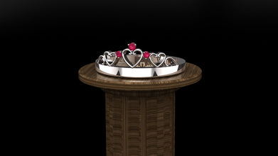 Customized Sterling Silver Heart Crown Ring with Gemstone | Diamond, Emerald & Ruby Options