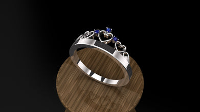 Customized Sterling Silver Heart Crown Ring with Gemstone | Diamond, Emerald & Ruby Options