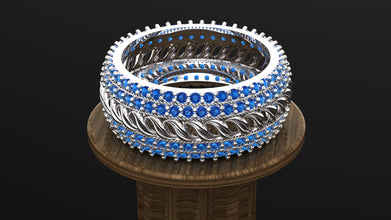 Sterling Silver Multi-Row Gemstone Ring | Custom Color Options (Blue, Red, Purple, Pink) | Elegant Handmade Women’s Jewelry