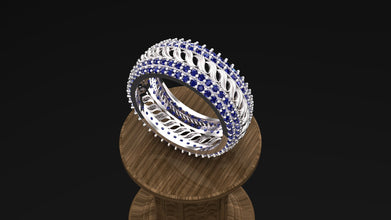 Sterling Silver Multi-Row Gemstone Ring | Custom Color Options (Blue, Red, Purple, Pink) | Elegant Handmade Women’s Jewelry