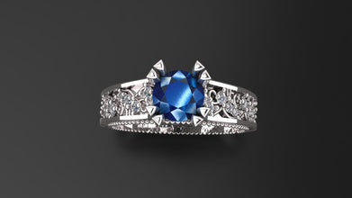 Sterling Silver Engagement Ring with Custom Gemstone | Diamond Accent Vintage Design