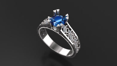 Sterling Silver Engagement Ring with Custom Gemstone | Diamond Accent Vintage Design