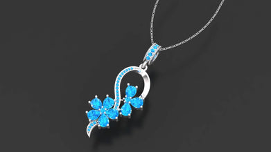 Elara floral pendant featuring Blue Citrine birthstones