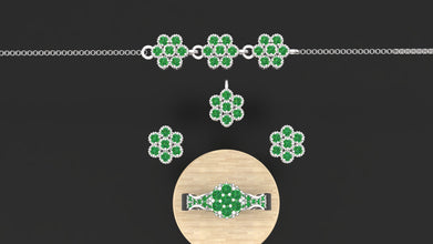 Sterling Silver Floral Jewelry Set Customizable – Necklace, Earrings, Ring & Bracelet for Women